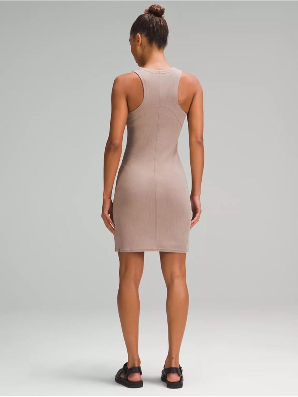 LULULEMON Ribbed Softstreme Slim-Fit Tank Dress Taupestatic Size 8 - Picture 2 of 10
